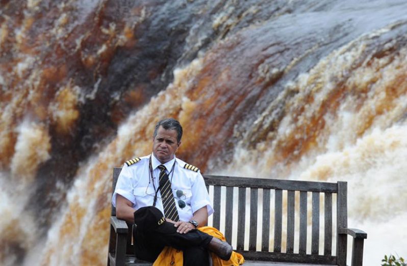 Captain Gerald Gouveia absorbing the wealth of the air at Kaieteur  (Photos compliments of Roraima Airways)