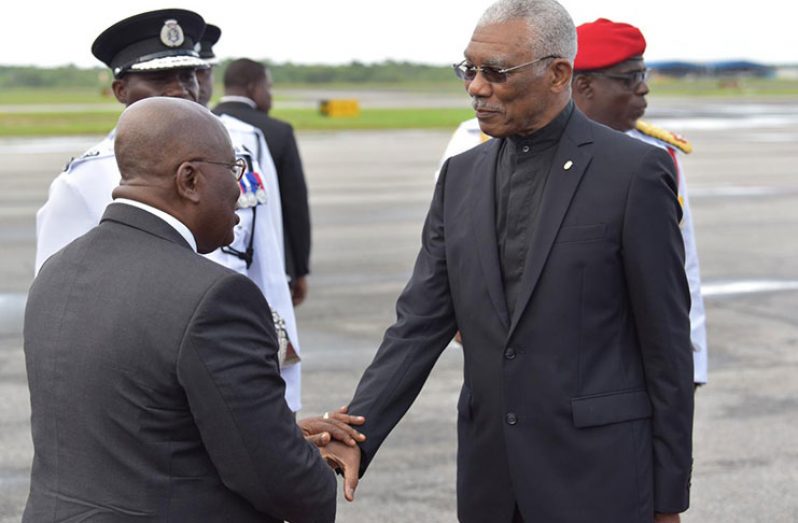 Ghanaian President Nana Addo Dankwa Akufo-Addo and President Granger saying their goodbyes
DPI Photos