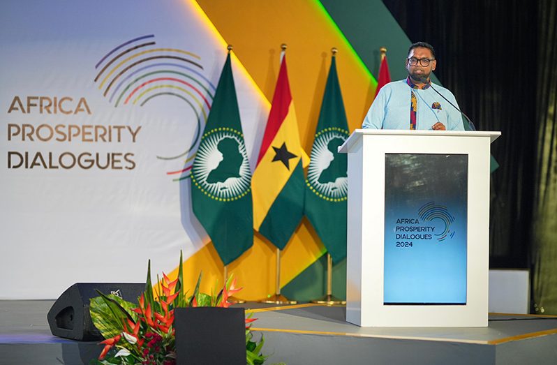 President Dr Irfaan Ali back in January, speaking at the African Prosperity Dialogues in Ghana (Office of the President photos)