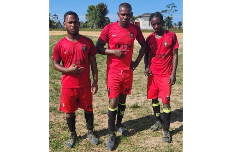 Soesdyke Falcons goal scorers: From (L to R) Timothy Glasgow, Colin Mclean and Tyrone Khan