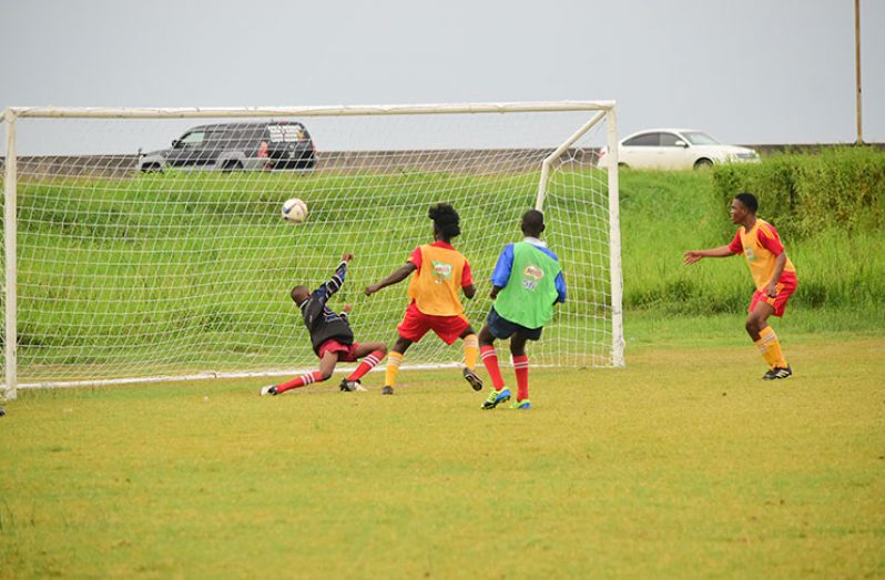 One of the five goals scored by Buxton Youth Developers against Charlestown in Wednesday’s Milo Schools Football tournament. (Adrian Narine photo)