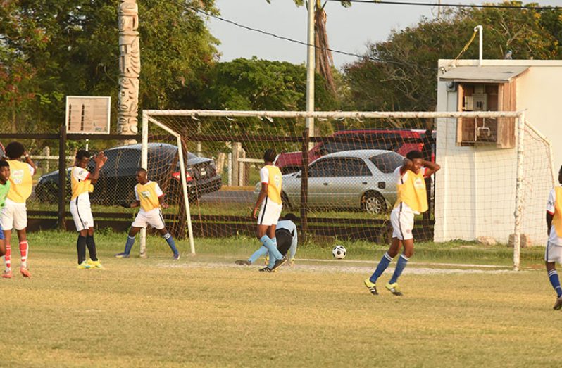 Daniel Floyd scores during the first semi-final between Morgan Learning Centre and Masters Academy. Morgan won 2-1.