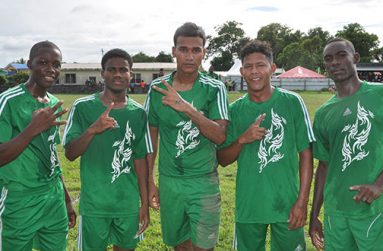 Kuru Kurruru goalscorers from left: Kevon Walker, Christopher Alleyne, Rakesh Haimnauth, Mario De Freitas and Cordell Johnson
