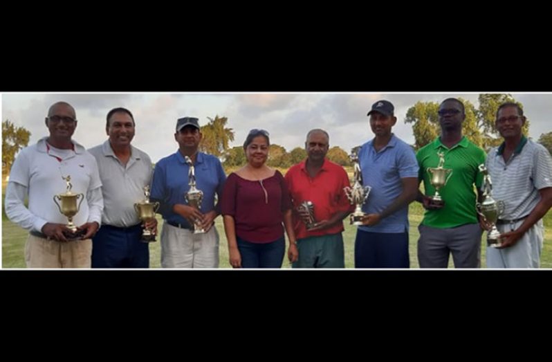 (From left): Sponsor Hardeo Ganpat, Club president Aleem Hussain, Ayube Subhan, Ramesh Amrud, Maxim Mangra, Gavin Todd and Patrick Prashad.