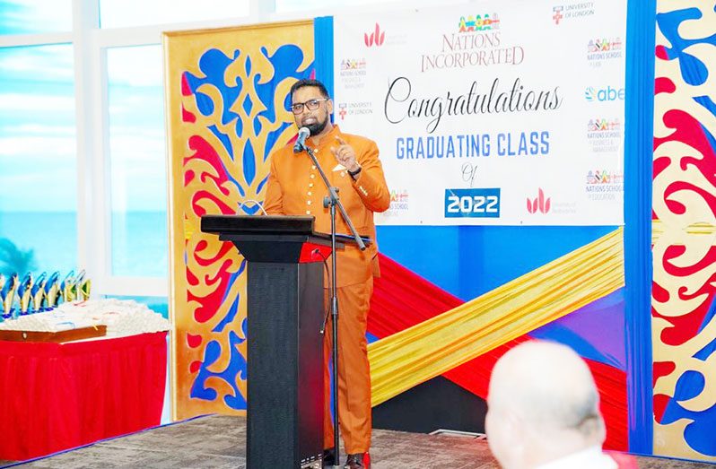 President, Dr. Irfaan Ali
Graduates: A section of the gathering at the Nations University graduation ceremony at the Pegasus Suites and Corporate Centre on Saturday evening (Office of the President photo)