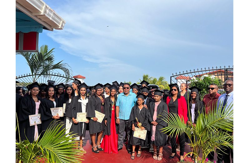 The graduating class with Minister of Agriculture Zulfikar Mustapha and incoming Member of Parliament Zamal Hussain, at the Humanitarian Mission Guyana Inc