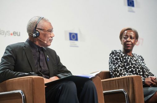 President David Granger during the EU-ACP panel discussion held on Monday (photo taken from https://www.eudevdays.eu/)
