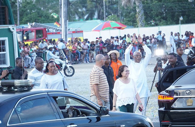President David Granger and First Lady Sandra Granger as they arrived at Durban Park