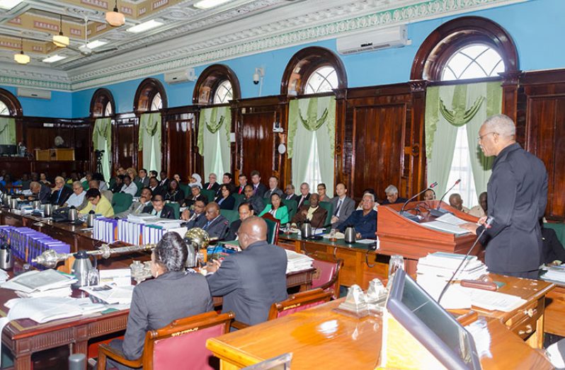 President David Granger during his address in Parliament