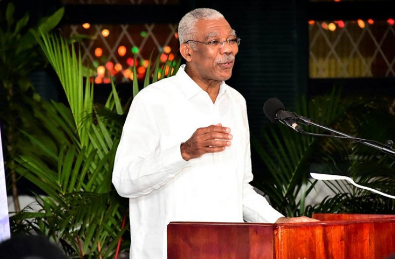 President David Granger addressing those gathered
at the fifth anniversary celebration of the Protected
Areas Commission