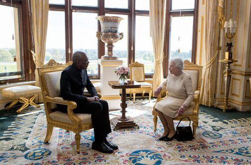President David Granger and Her Majesty Queen Elizabeth II, at Windsor Castle during his first official visit to the United Kingdom. (Getty Images)