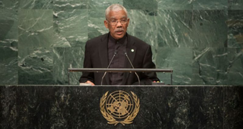 President David Granger addressing the United Nations General Assembly yesterday