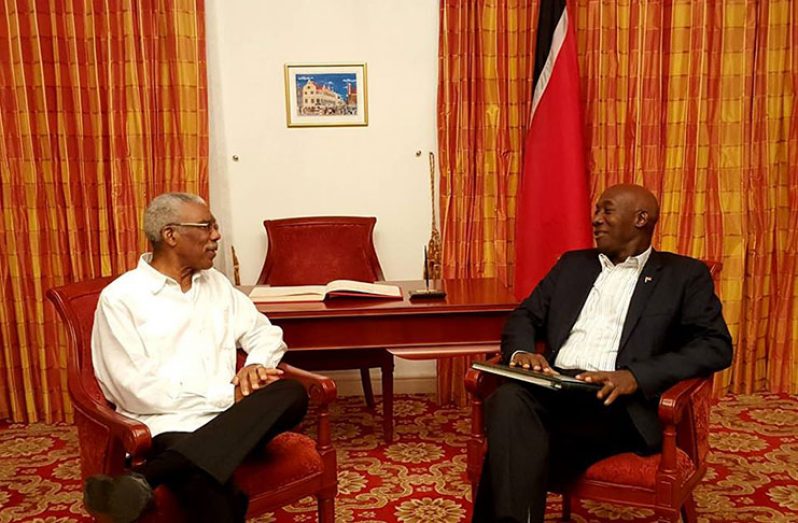 President Granger departed on Sunday for Trinidad and Tobago and Prime Minister Moses Nagamootoo has been sworn in to perform the duties of the President. (Photo by Office of the Prime Minister of Trinidad and Tobago)