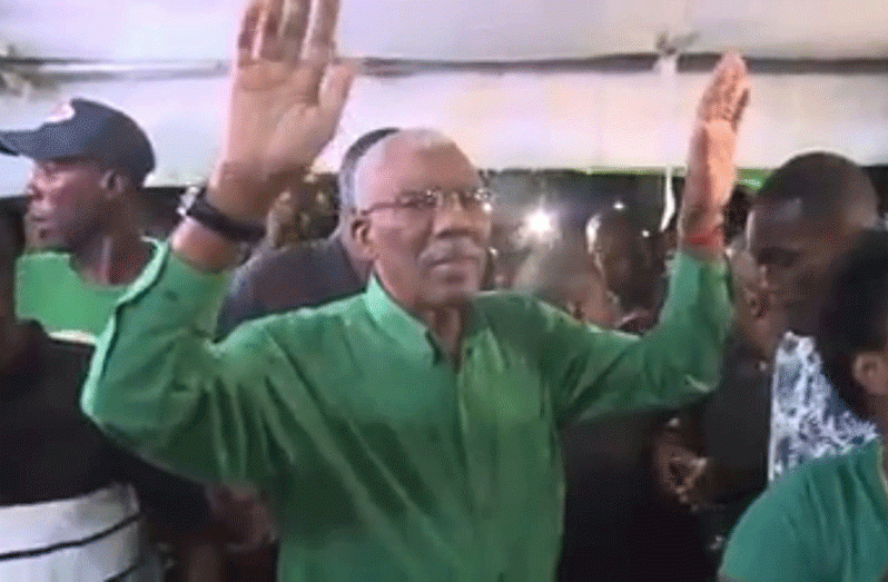 Flashback: David Granger during the APNU+AFC’s ‘victory party’ following the March 2020 general and regional elections