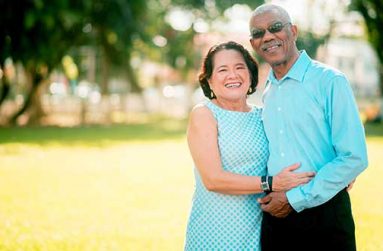 Mr and Mrs David Granger on the lawns of their State House residence. (Saajid Husani photo)