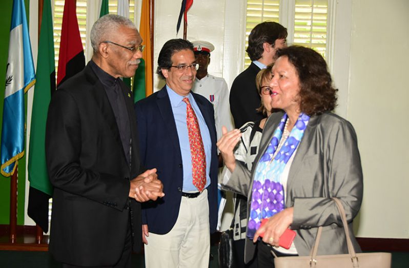 President David Granger (left) in discussion with World Bank Director for the Caribbean and Latin America, Tahseen Sayed Khan (Adrian Narine photos)
