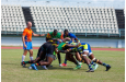 Guyana's Green Machine in a scrum with Barbados