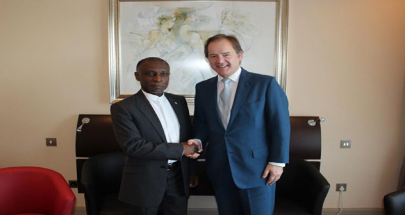 Foreign Affairs Minister Carl Greenidge yesterday met with Hugo Swire, the UK's Minister of State with the Foreign and Commonwealth office on the margins of the Commonwealth Heads of Government Meeting. The two discussed a range of issues of mutual interest