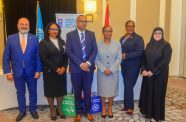 From L-R: Resident representative of Guyana and Suriname, UNDP Gerardo Noto; Chancellor of the Judiciary, Justice Yonette Cummings-Edwards; Health Minister, Dr Frank Anthony; Chief Justice Roxane George, SC; Justice Avason Quinlan-Williams of the High Court of Trinidad and Tobago and Director of Public Prosecutions, Shalimar Ali-Hack, SC