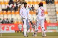 Gudakesh Motie (left) and Jomel Warrican during their vital last wicket partnership (Photos: AFP/Getty Images)