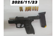 The illegal firearm and ammunition found early Sunday morning at the Leisure Inn Hotel and Bar in New Amsterdam, Berbice