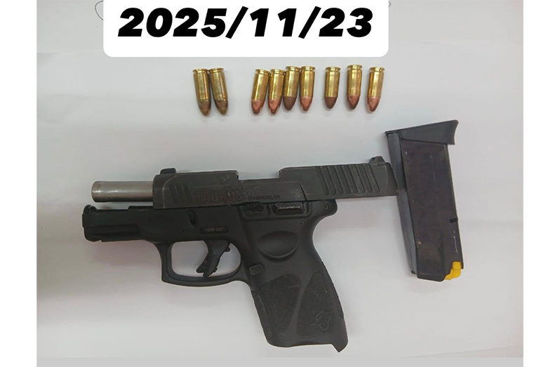 The illegal firearm and ammunition found early Sunday morning at the Leisure Inn Hotel and Bar in New Amsterdam, Berbice