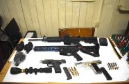 The seized cache of high-powered firearms, ammunition found in South Ruimveldt, Georgetown