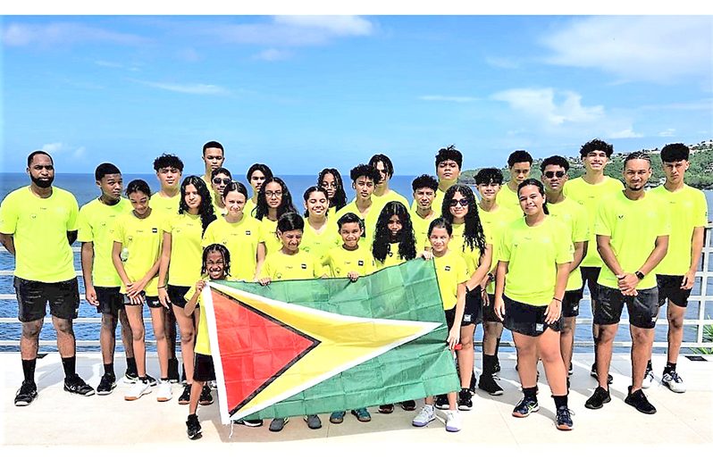 The Guyana boys and girls’ teams in St Vincent at the Doubles opening Ceremony