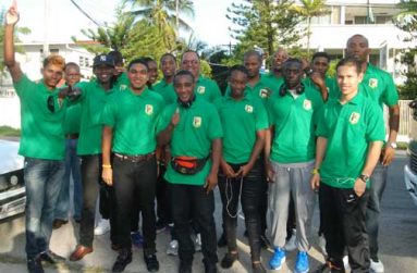 Guyana’s Commonwealth Games team before they departed yesterday. (Cullen Bess-Nelson photo)