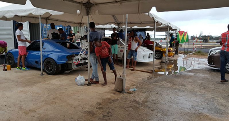Some of the Guyanese competitors tuning ahead of today’s qualification. (Stephan Sookram photo)