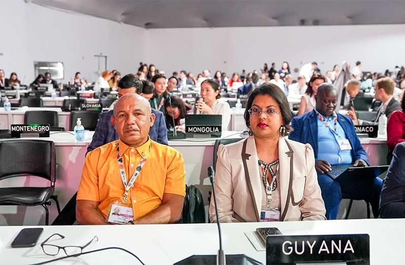 Guyana’s Lead Negotiator for the UNFCCC, Pradeepa Bholanath and Derrick John, Chair of the National Toshaos’ Council, represent Guyana at the Opening of COP30 Negotiations in Belém, Brazil, highlighting the country’s unified approach to climate action, biodiversity protection, and Indigenous leadership (Photo: Yusuf Ali/News Room)