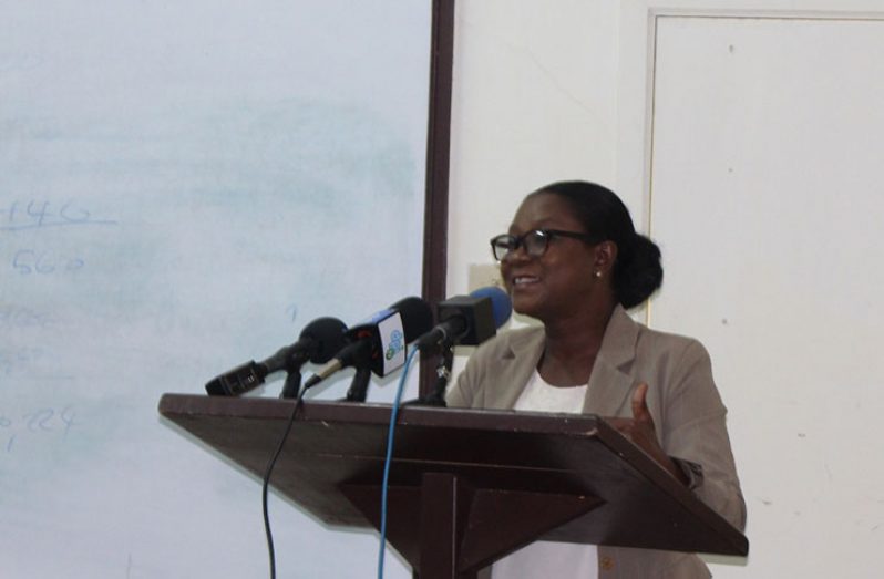 Communications Manager and Facilitator, Audreyanna Thomas as she addresses the forum on Thursday.