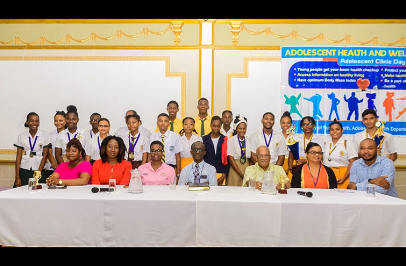 Representatives of the Ministries of Education and Public Health with colleagues from PAHO/WHO and the judging panel (Delano Williams photo)