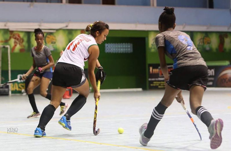 National right back Marisha Fernandes (with the ball) on the attack