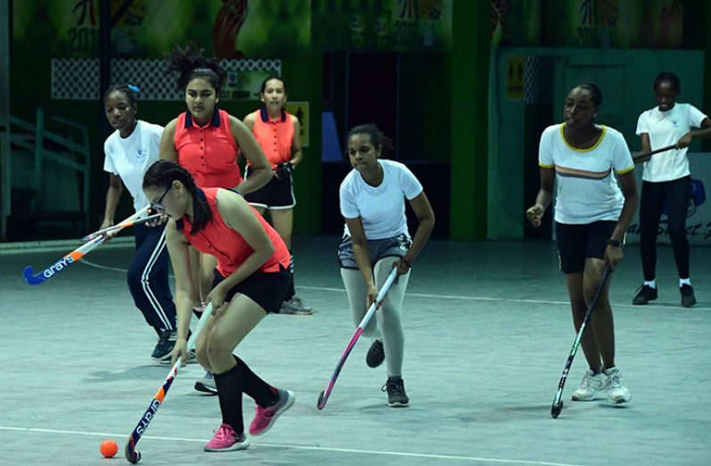 : Part of the action in the sixth Annual Junior Indoor Hockey Championships at the Cliff Anderson Sports Hall. (Adrian Narine photo)
