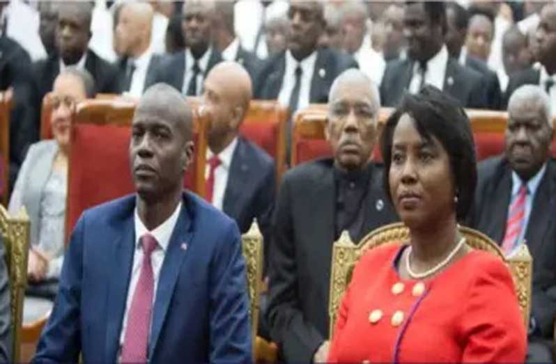 Haiti’s assassinated former President Jovenel Moise sits with his wife Martine during his swearing-in ceremony in parliament in Port-au-Prince, Haiti on on February 7, 2017 (Photo: CMC)