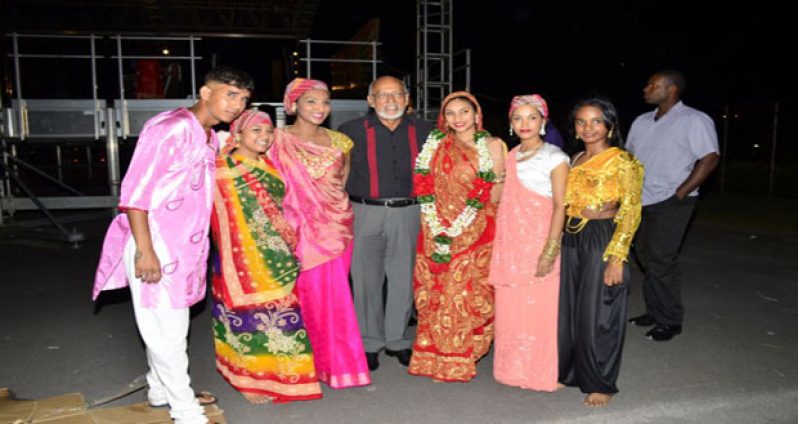 President Donald Ramotar with some of the performers at the IAC Mela