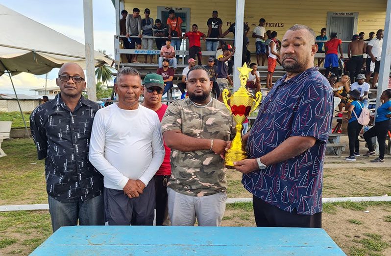 BCB president Hilbert Foster, MP Faizal Jafferally and Sudesh Persaud launches secondary school tournament while other BCB executives look on