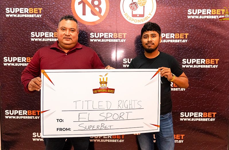 John Ramsingh (left) of FL Sport and Joshua Hussain, Marketing Representative for SuperBet Guyana