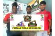 Ms. Akaze Thompson of RS Sports receiving sponsorship from representatives of Bashier and Sons Construction Inc., Mr. Farzan Persaud, and Mr. Ashad Mohamed of Mohamed’s Excavating Construction Inc.