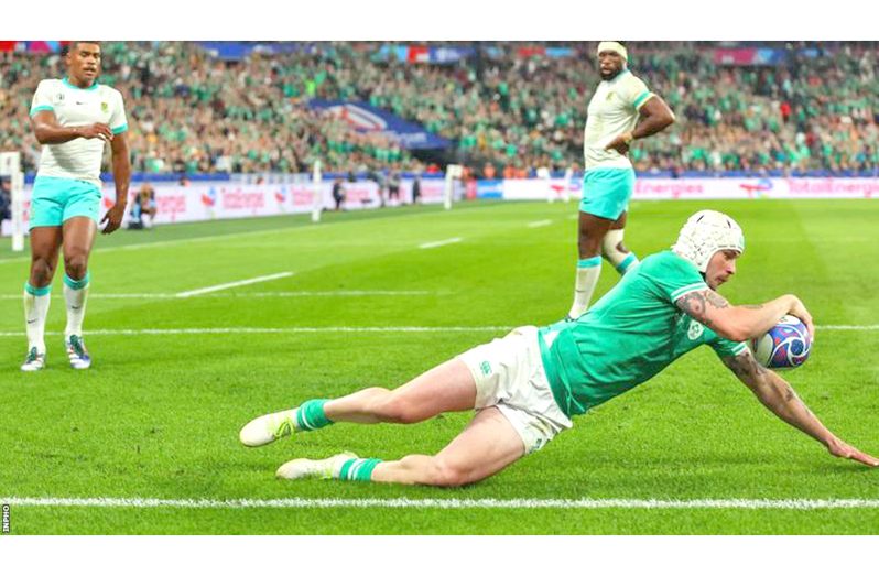 Mack Hansen, who scored against the Springboks in Dublin last year, touched down the first try of the game.