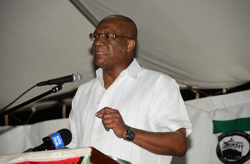 Minister of State, Joseph Harmon speaking at the launch of RACE on Saturday (Adrian Narine photo)
