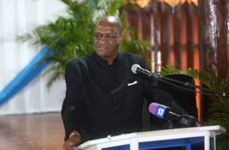 Minister of State Joseph Harmon at the Umana Yana for the 40th Anniversary of the Demerara Harbour Bridge (DPI photo)