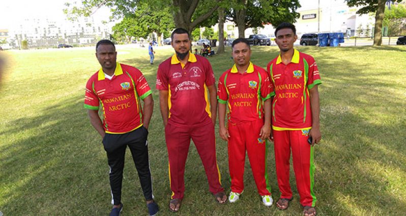 Debutant Waqar Hassan (extreme right) poses with (from right) Damodar Daesrath, Riaz Kadir and Azib Ali Hanif.