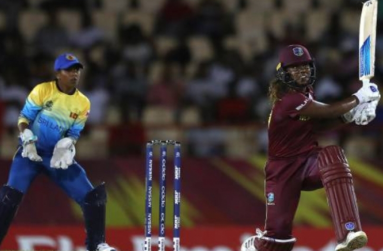 Opener Hayley Matthews goes on the attack during her top-score of 62 against Sri Lanka, Friday night.