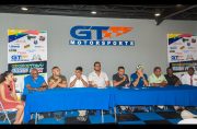 From L-R (female Driver Emma Vieira sits with SIC owner Harold Hopkinson, shifter kart competitors Stephan and Kristian Jeffrey, GMR&SC President Rameez Mohammed, GT Motorsports owner Vishok Persaud, Veteran Racer Kevin Jeffrey as well as sponsors (Delano Williams Photo)