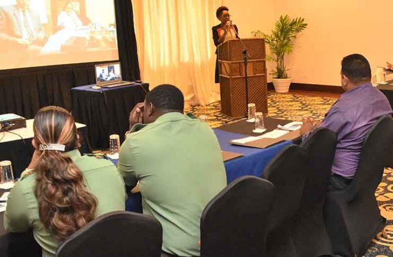 Head of the Office of Climate Change (OCC) Ms. Janelle Christian delivering remarks at the opening of the Greenhouse Gas Inventory (GHG-I) Workshop, held in preparation of the Third National Communication (TNC), a report to be submitted to the United Nations Framework Convention on Climate Change (UNFCCC).
