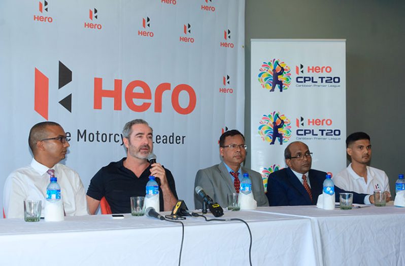 (From left): Abu Zaman, Jamie Stewart, Arun Kumar Gupta, Venkatachalam Mahalingam and Joshua Ramdehol at the head table at yesterday’s launching. (Photos by Delano Williams)