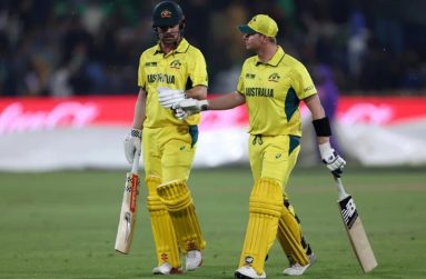 Travis Head and Steven Smith put on 65 before having to go off for rain • ICC/Getty Images