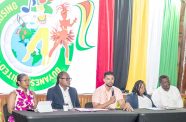Minister within the Ministry of Culture, Youth and Sport Steven Jacobs, Minister of Culture Youth and Sport Charles Ramson Jr, Director of Culture, Tamika Boatswain and Director of National Events, Andrew Tyndall (Delano Williams photo)